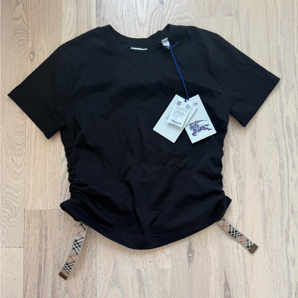Burberry Black Short Sleeve Tee with Check Detail - Picture 4 of 7
